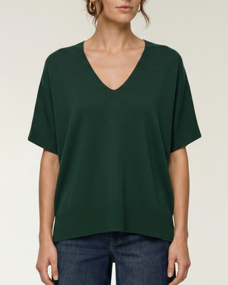 Short Sleeve V-Neck Dolman Popover Sweater
