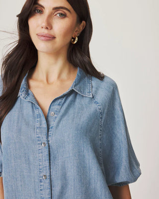 Talia Indigo Puff Sleeve Top