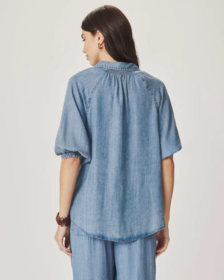 Talia Indigo Puff Sleeve Top