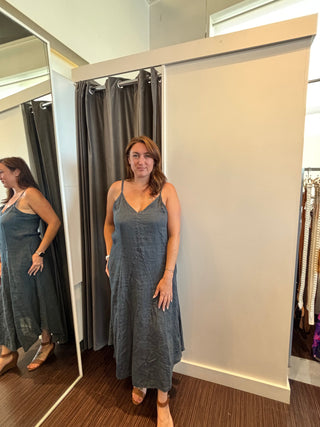 Shaina Linen Spaghetti Strap Floaty Maxi Dress