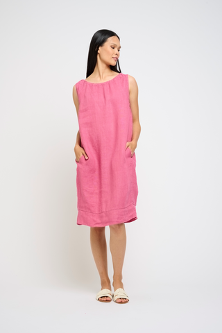 Sleeveless Linen Gathered Dress