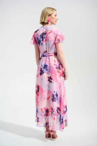 Chiffon Print Wrap Dress With Ruffle Detail