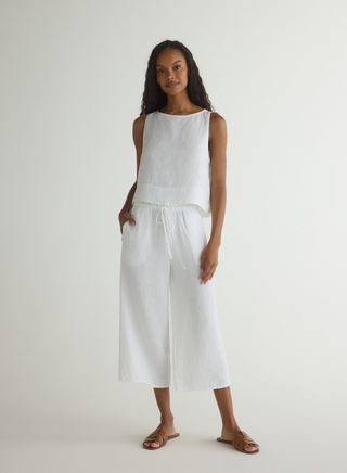 Ruffle Waist Wide Leg Crop
