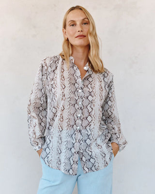 Shirred Mandarin Collar Shirt