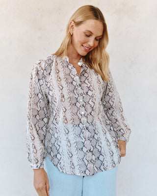 Shirred Mandarin Collar Shirt